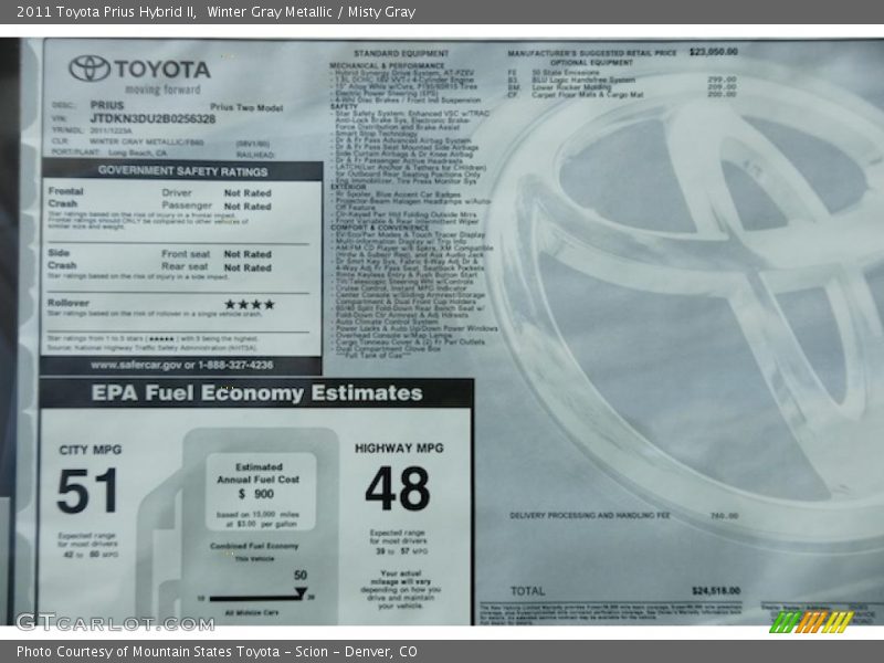 Winter Gray Metallic / Misty Gray 2011 Toyota Prius Hybrid II