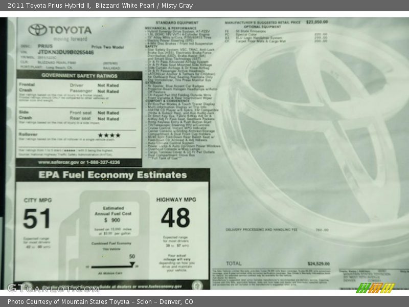 Blizzard White Pearl / Misty Gray 2011 Toyota Prius Hybrid II