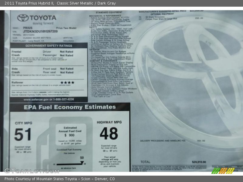 Classic Silver Metallic / Dark Gray 2011 Toyota Prius Hybrid II