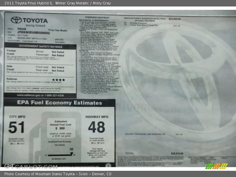 Winter Gray Metallic / Misty Gray 2011 Toyota Prius Hybrid II