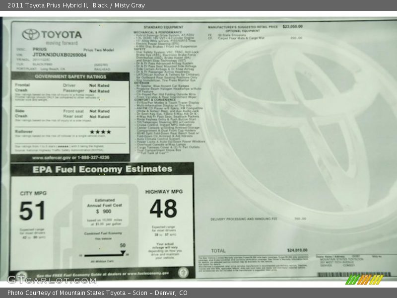 Black / Misty Gray 2011 Toyota Prius Hybrid II