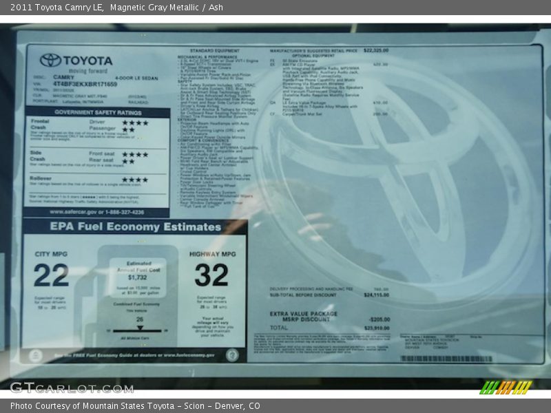 Magnetic Gray Metallic / Ash 2011 Toyota Camry LE