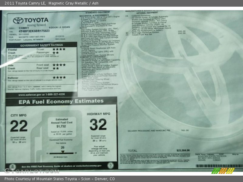 Magnetic Gray Metallic / Ash 2011 Toyota Camry LE