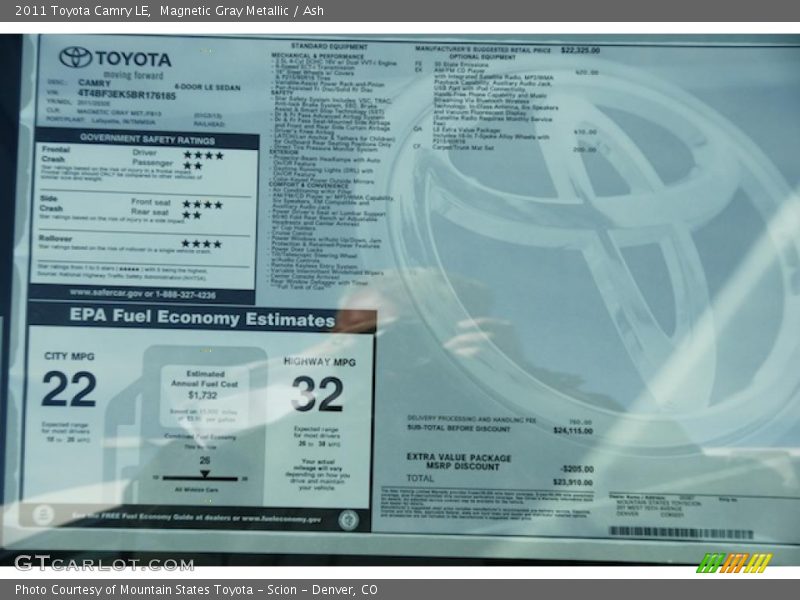 Magnetic Gray Metallic / Ash 2011 Toyota Camry LE