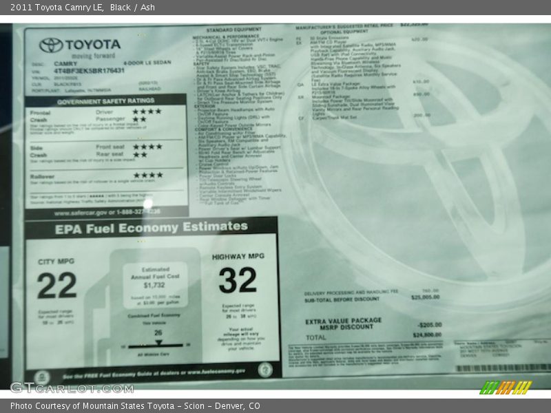 Black / Ash 2011 Toyota Camry LE