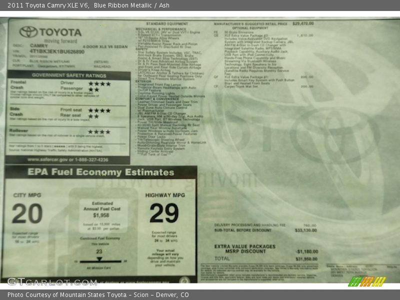 Blue Ribbon Metallic / Ash 2011 Toyota Camry XLE V6