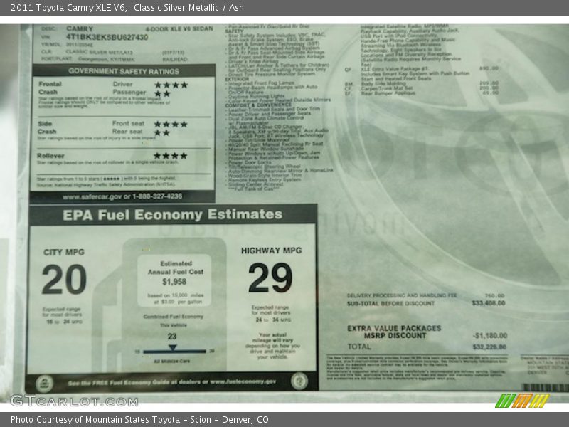 Classic Silver Metallic / Ash 2011 Toyota Camry XLE V6