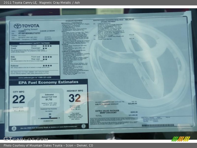 Magnetic Gray Metallic / Ash 2011 Toyota Camry LE