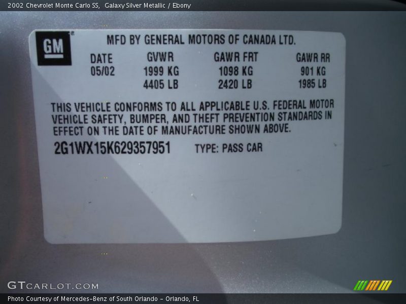 Galaxy Silver Metallic / Ebony 2002 Chevrolet Monte Carlo SS