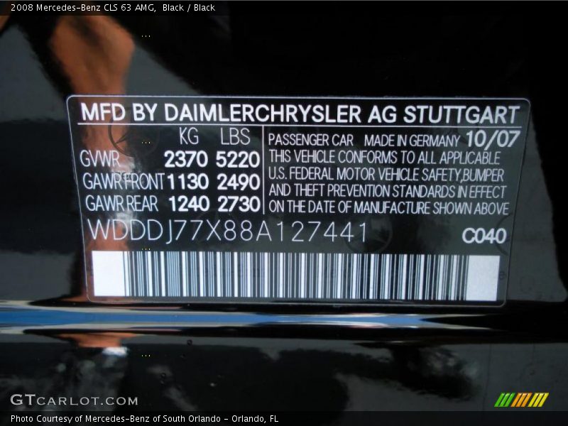 2008 CLS 63 AMG Black Color Code 040