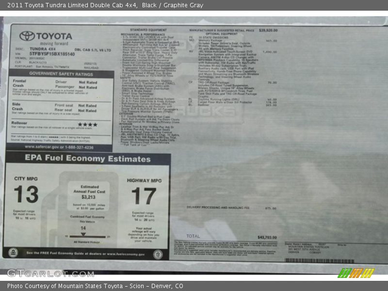  2011 Tundra Limited Double Cab 4x4 Window Sticker