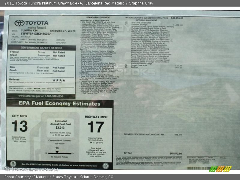  2011 Tundra Platinum CrewMax 4x4 Window Sticker