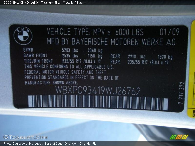 Titanium Silver Metallic / Black 2009 BMW X3 xDrive30i