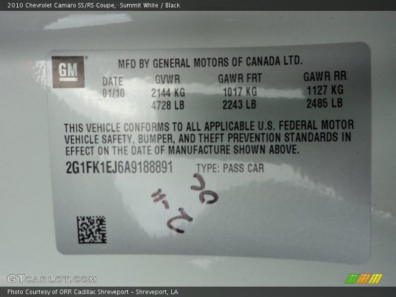 Summit White / Black 2010 Chevrolet Camaro SS/RS Coupe