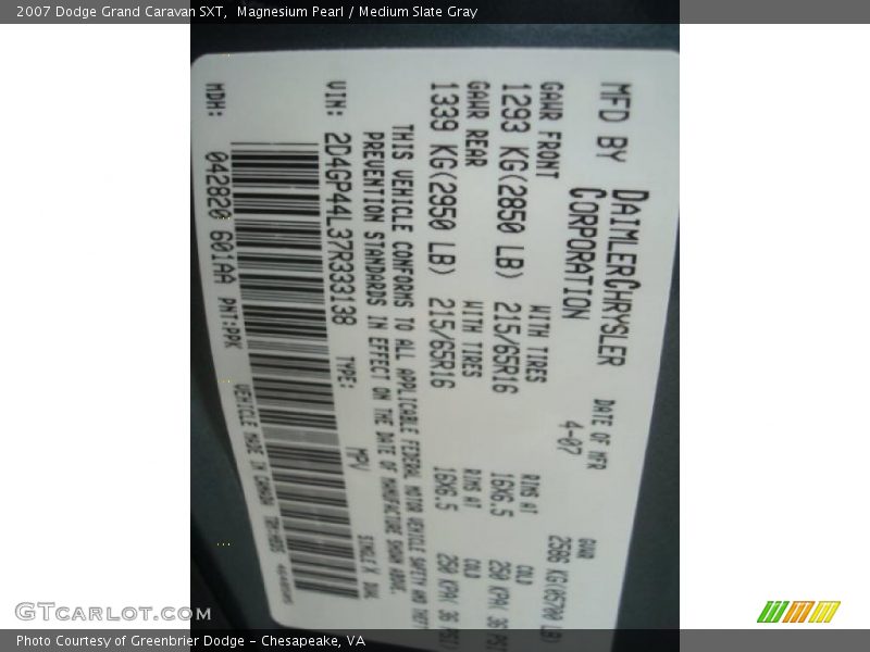 Magnesium Pearl / Medium Slate Gray 2007 Dodge Grand Caravan SXT