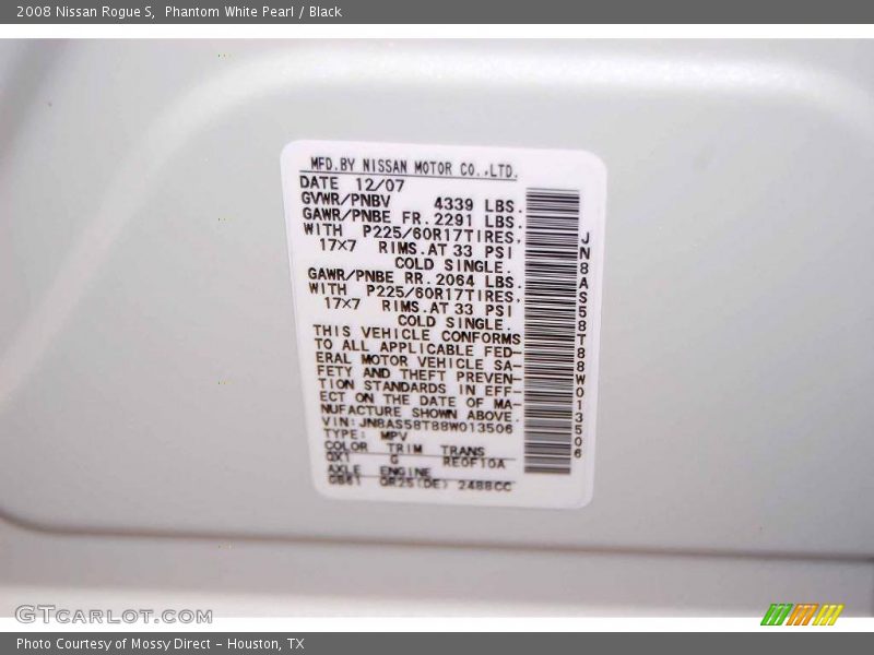 Phantom White Pearl / Black 2008 Nissan Rogue S