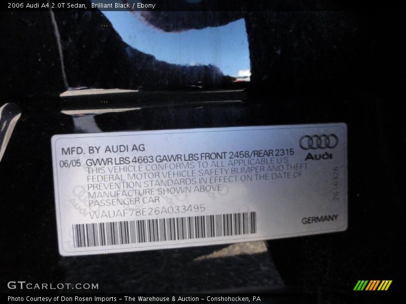 Brilliant Black / Ebony 2006 Audi A4 2.0T Sedan