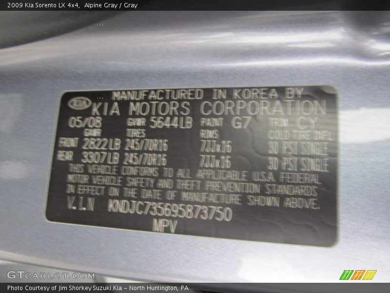 Alpine Gray / Gray 2009 Kia Sorento LX 4x4
