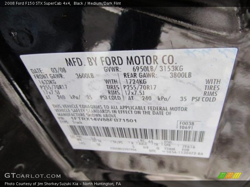 2008 F150 STX SuperCab 4x4 Black Color Code UA