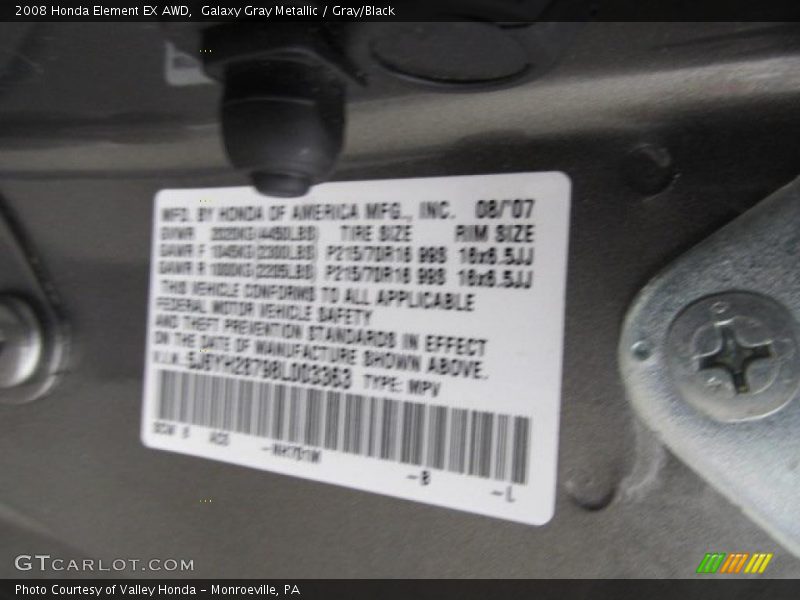 Galaxy Gray Metallic / Gray/Black 2008 Honda Element EX AWD