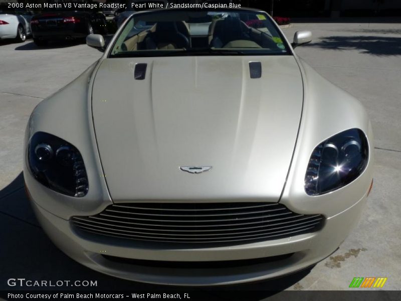Pearl White / Sandstorm/Caspian Blue 2008 Aston Martin V8 Vantage Roadster