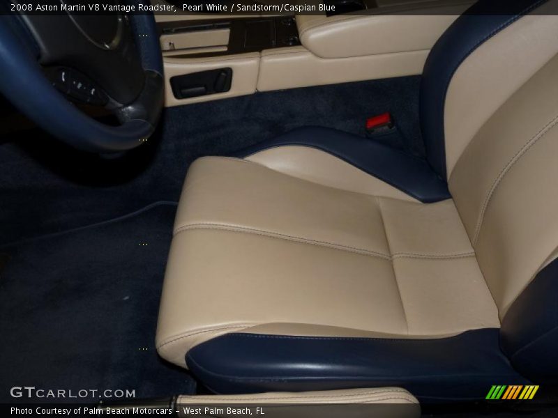  2008 V8 Vantage Roadster Sandstorm/Caspian Blue Interior