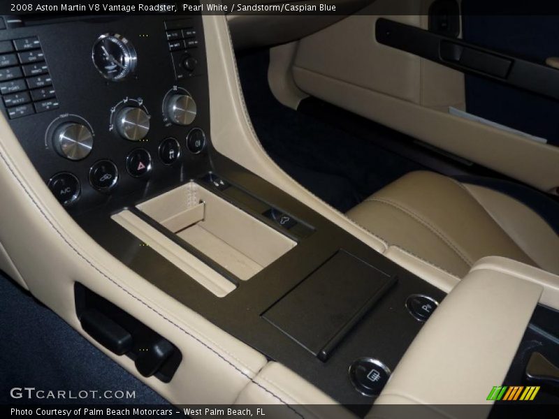 Pearl White / Sandstorm/Caspian Blue 2008 Aston Martin V8 Vantage Roadster