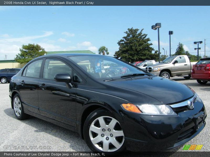 Nighthawk Black Pearl / Gray 2008 Honda Civic LX Sedan