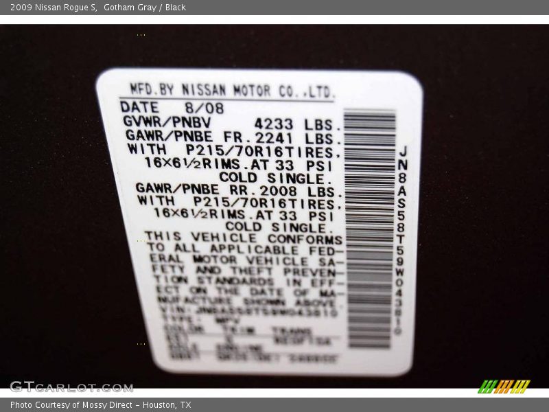 Gotham Gray / Black 2009 Nissan Rogue S