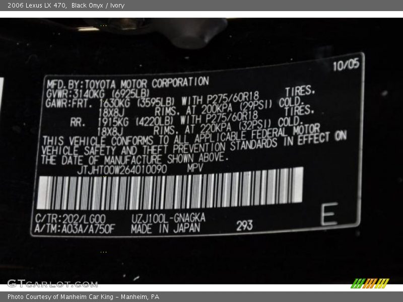 Black Onyx / Ivory 2006 Lexus LX 470