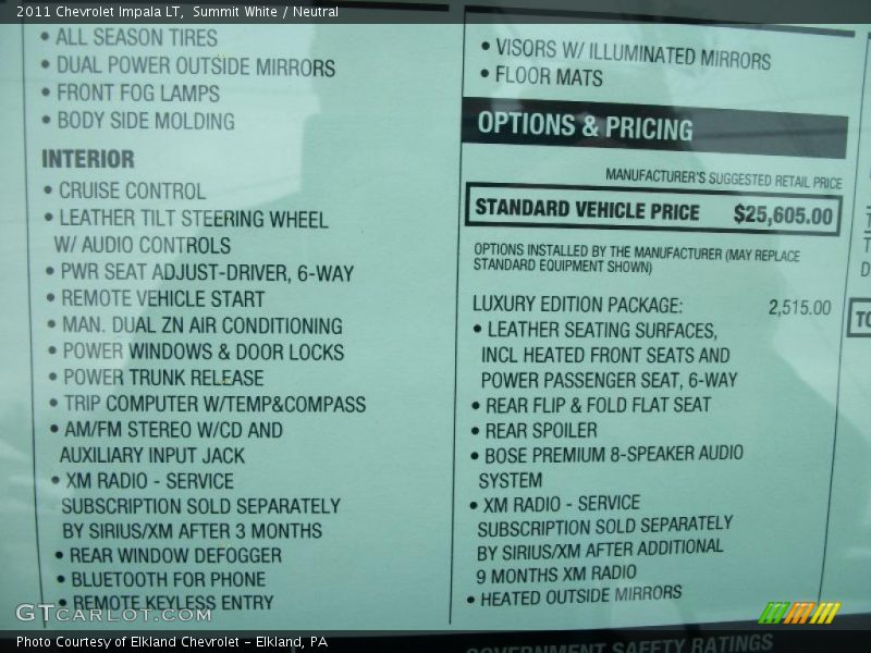 Summit White / Neutral 2011 Chevrolet Impala LT