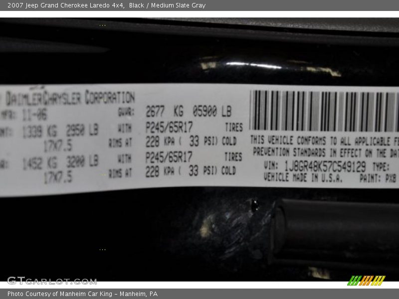 Black / Medium Slate Gray 2007 Jeep Grand Cherokee Laredo 4x4