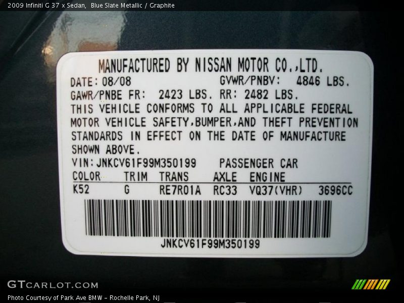 Blue Slate Metallic / Graphite 2009 Infiniti G 37 x Sedan