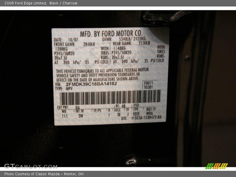 Black / Charcoal 2008 Ford Edge Limited