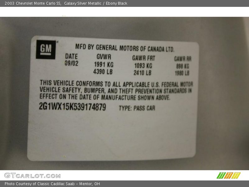 Galaxy Silver Metallic / Ebony Black 2003 Chevrolet Monte Carlo SS