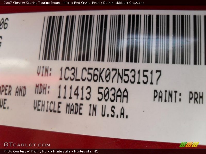 Inferno Red Crystal Pearl / Dark Khaki/Light Graystone 2007 Chrysler Sebring Touring Sedan