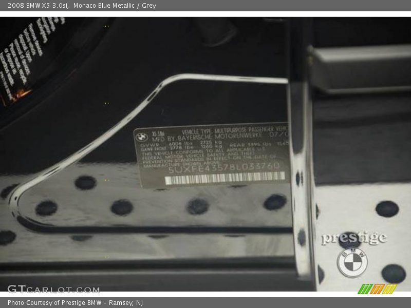 Monaco Blue Metallic / Grey 2008 BMW X5 3.0si