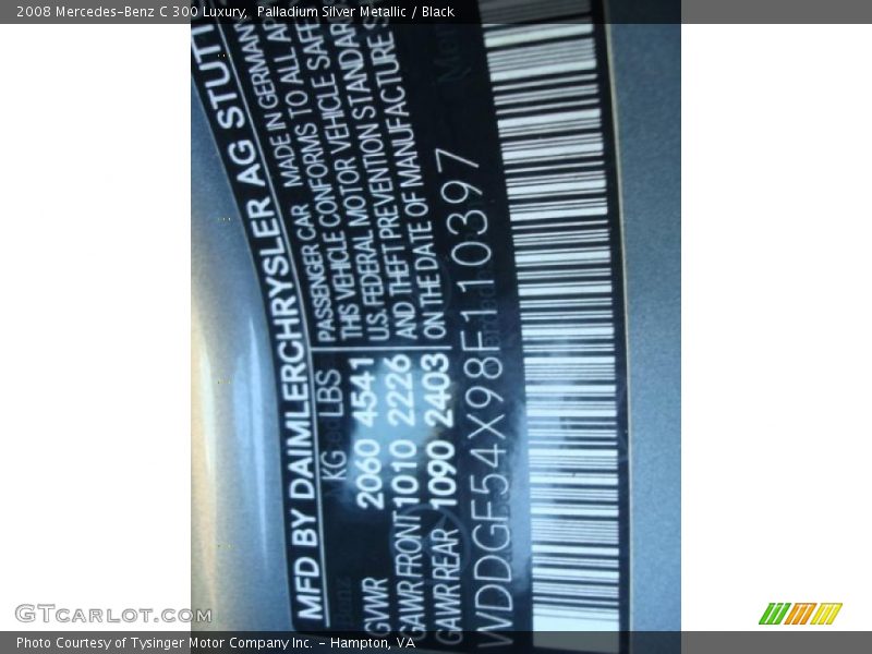 Palladium Silver Metallic / Black 2008 Mercedes-Benz C 300 Luxury