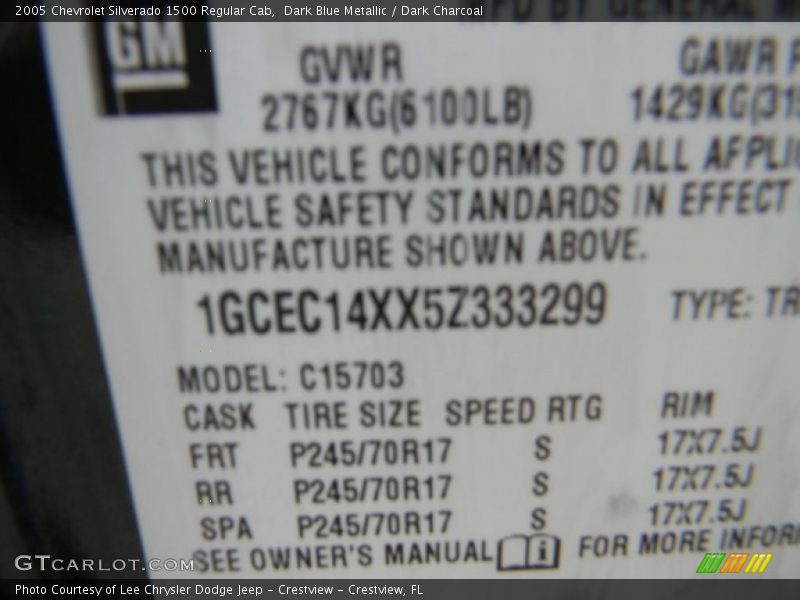 Dark Blue Metallic / Dark Charcoal 2005 Chevrolet Silverado 1500 Regular Cab