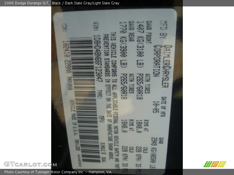 Black / Dark Slate Gray/Light Slate Gray 2006 Dodge Durango SLT