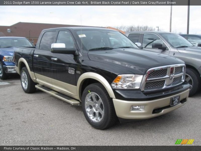 Brilliant Black Crystal Pearl / Dark Slate Gray/Russet Brown 2011 Dodge Ram 1500 Laramie Longhorn Crew Cab 4x4