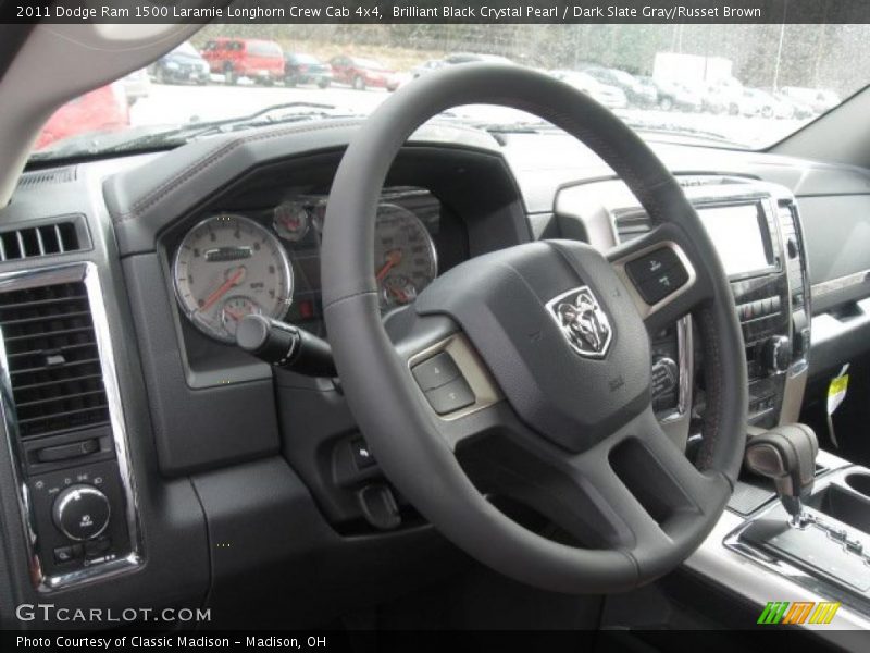 Brilliant Black Crystal Pearl / Dark Slate Gray/Russet Brown 2011 Dodge Ram 1500 Laramie Longhorn Crew Cab 4x4