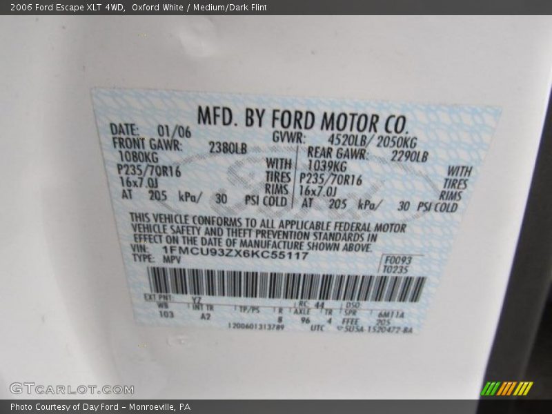 Oxford White / Medium/Dark Flint 2006 Ford Escape XLT 4WD