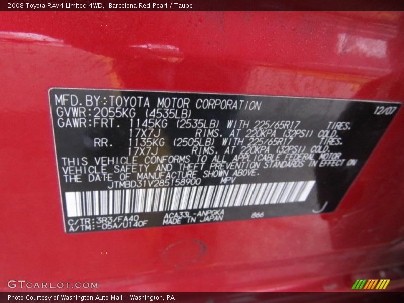 Barcelona Red Pearl / Taupe 2008 Toyota RAV4 Limited 4WD