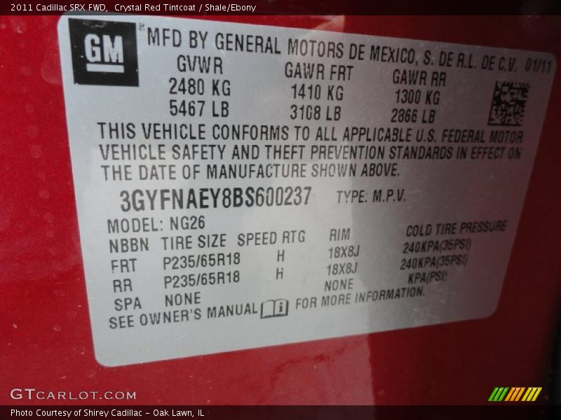 Crystal Red Tintcoat / Shale/Ebony 2011 Cadillac SRX FWD