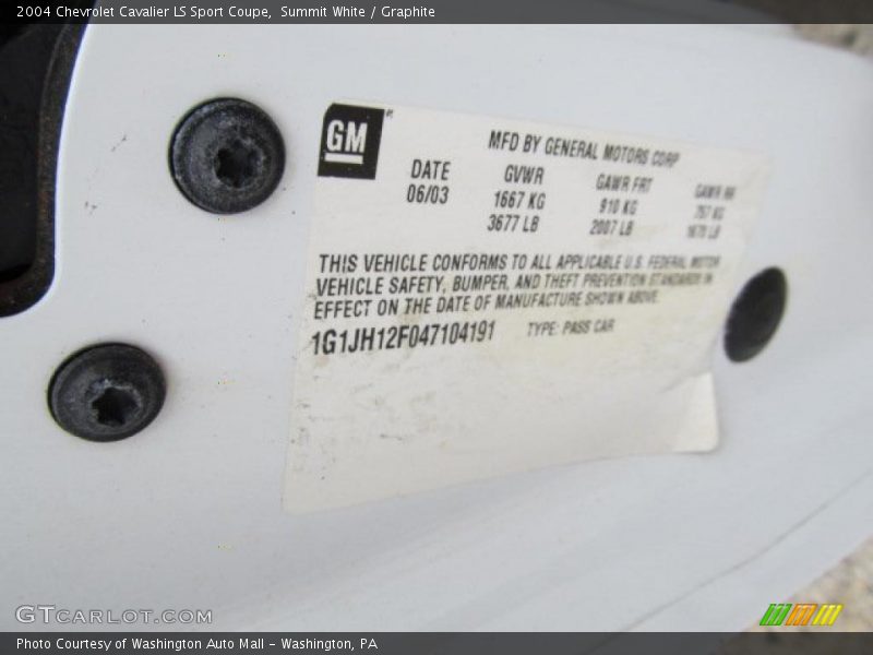 Summit White / Graphite 2004 Chevrolet Cavalier LS Sport Coupe