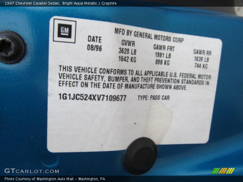 Bright Aqua Metallic / Graphite 1997 Chevrolet Cavalier Sedan