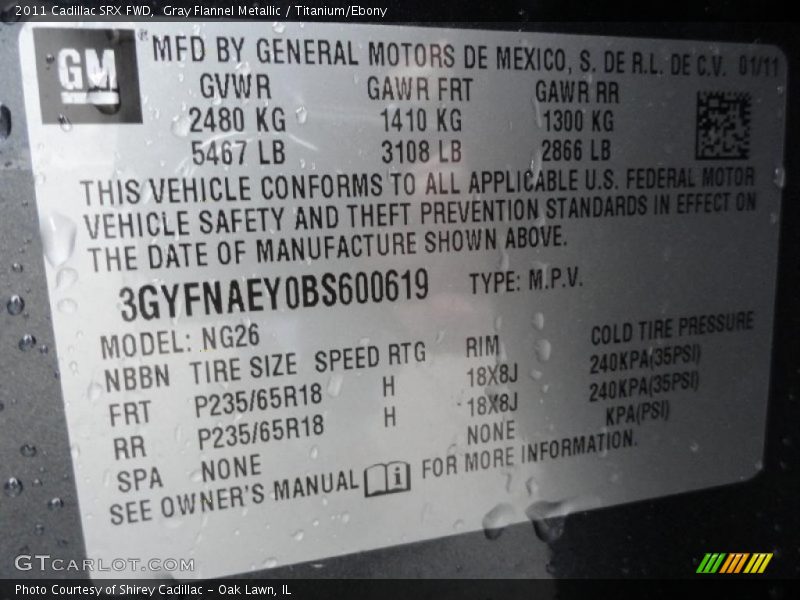 Gray Flannel Metallic / Titanium/Ebony 2011 Cadillac SRX FWD