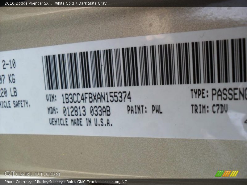 White Gold / Dark Slate Gray 2010 Dodge Avenger SXT