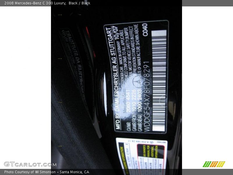 Black / Black 2008 Mercedes-Benz C 300 Luxury